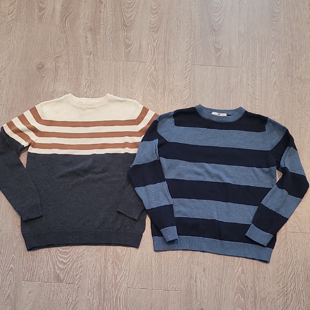 H&M Men's Crewneck Sweater Duo - Cream, Brown, and Blue